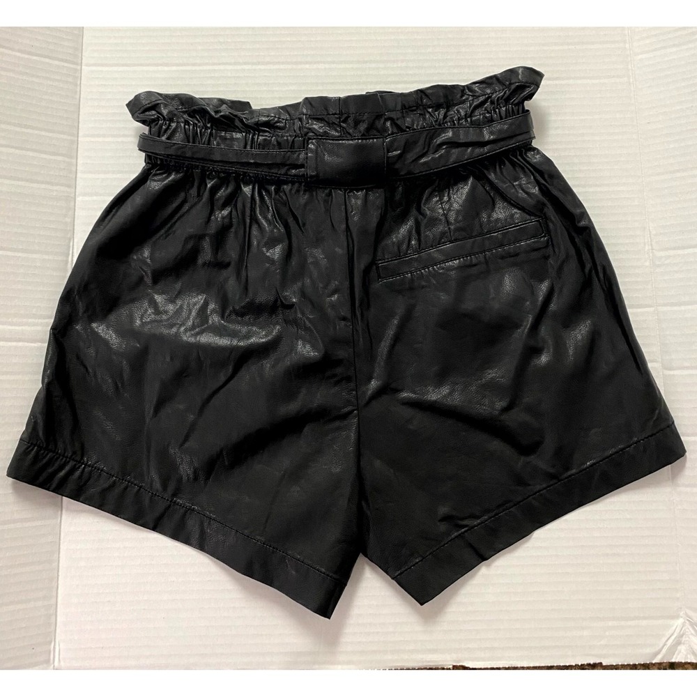 And Now This Women's Black Faux Leather Tie Waist Shorts Streetwear Biker Size 2 - Picture 3 of 8
